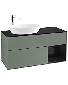Villeroy und Boch Finion F932PHGM 120cm, plaque de recouvrement noire mate, étagères Olive Matt Lacquer noir brillant, Olive Matt Lacquer