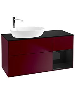 Villeroy und Boch Finion Villeroy und Boch F932PHHB 120cm, plaque de finition noire mate, étagères laqué noir brillant, Peony Matt