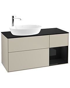 Villeroy und Boch Finion Villeroy und Boch F932PHHH 120cm, plaque de finition noire mate, étagères laqué noir brillant, Sand Matt Lacquer