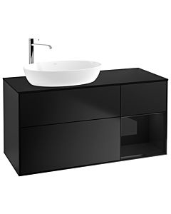 Villeroy und Boch Finion Waschtischunterschrank F932PHPD 120cm, Abdeckplatte black matt, Regale Glossy black lacquer, Black matt lacquer