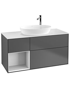 Villeroy und Boch Finion Waschtischunterschrank F941GFGK 120cm, Abdeckplatte white matt, Regale Glossy white lacquer, Anthracite matt
