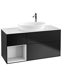 Villeroy und Boch Finion Waschtischunterschrank F941GFPD 120cm, Abdeckplatte white matt, Regale Glossy white lacquer, Black matt lacquer