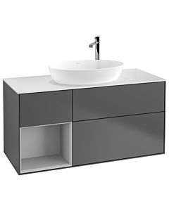 Villeroy und Boch Finion Villeroy und Boch F941GJGK 120cm, plaque de finition blanc mat, étagères laqué gris clair mat, anthracite mat