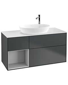Villeroy und Boch Finion Waschtischunterschrank F941GJHG 120cm, Abdeckplatte white matt, Regale Light grey matt lacquer, Midnight Blue Matt Lacquer