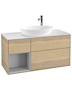 Villeroy und Boch Finion Waschtischunterschrank F941GJPC 120cm, Abdeckplatte white matt, Regale Light grey matt lacquer, Oak Veneer