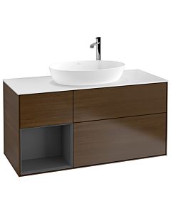 Villeroy und Boch Finion Villeroy und Boch F941GKGN 120cm, plaque de recouvrement blanc mat, étagères laqué mat anthracite, placage noyer