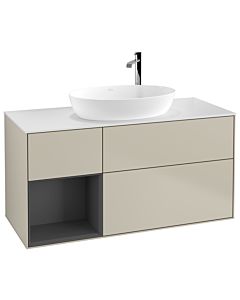 Villeroy und Boch Finion Waschtischunterschrank F941GKHH 120cm, Abdeckplatte white matt, Regale Anthracite matt lacquer, Sand Matt Lacquer