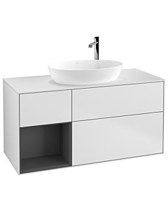 Villeroy und Boch Finion Waschtischunterschrank F941GKMT 120cm, Abdeckplatte white matt, Regale Anthracite matt lacquer, White matt lacquer