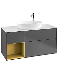 Villeroy und Boch Finion Waschtischunterschrank F941HFGK 120cm, Abdeckplatte white matt, Regale Gold matt lacquer, Anthracite matt