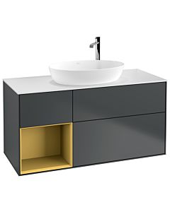Villeroy und Boch Finion Waschtischunterschrank F941HFHG 120cm, Abdeckplatte white matt, Regale Gold matt lacquer, Midnight Blue Matt Lacquer