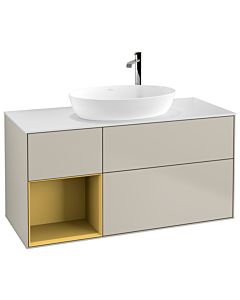 Villeroy und Boch Finion Waschtischunterschrank F941HFHH 120cm, Abdeckplatte white matt, Regale Gold matt lacquer, Sand Matt Lacquer