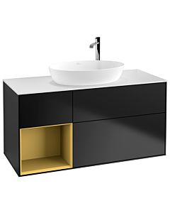 Villeroy und Boch Finion Villeroy und Boch F941HFPD 120cm, plaque de recouvrement blanc mat, étagères laqué or mat, laqué noir mat