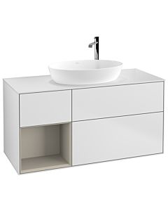 Villeroy und Boch Finion Waschtischunterschrank F941HHMT 120cm, Abdeckplatte white matt, Regale sand matt lacquer, White matt lacquer