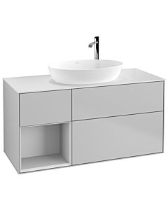 Villeroy und Boch Finion Villeroy und Boch F941MTGJ 120cm, plaque de finition blanc mat, étagères laqué blanc mat, gris clair mat