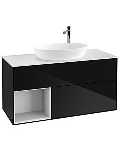 Villeroy und Boch Finion Waschtischunterschrank F941MTPH 120cm, Abdeckplatte white matt, Regale White matt lacquer, Glossy Black Lacquer
