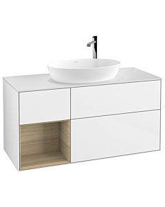 Villeroy und Boch Finion Waschtischunterschrank F941PCGF 120cm, Abdeckplatte white matt, Regale Oak Veneer, Glossy white lacquer