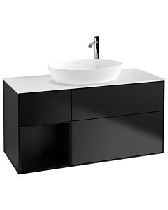 Villeroy und Boch Finion Villeroy und Boch F941PDPD 120cm, plaque de recouvrement blanc mat, étagères laqué noir mat, laqué noir mat