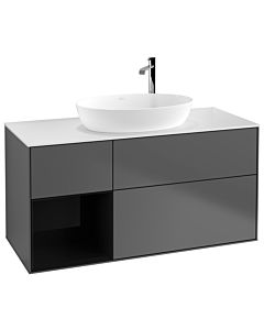 Villeroy und Boch Finion Villeroy und Boch F941PHGK 120cm, plateau blanc mat, étagères laqué noir brillant, anthracite mat