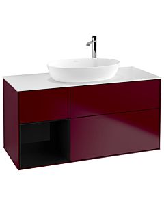 Villeroy und Boch Finion Villeroy und Boch F941PHHB 120cm, plaque de recouvrement blanc mat, étagères Laque noire brillante, Peony Matt