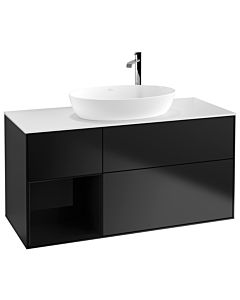 Villeroy und Boch Finion Waschtischunterschrank F941PHPD 120cm, Abdeckplatte white matt, Regale Glossy black lacquer, Black matt lacquer