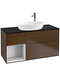 Villeroy und Boch Finion Villeroy und Boch F942GFGN 120cm, plaque de recouvrement noir mat, étagères Laque blanche brillante, placage noyer