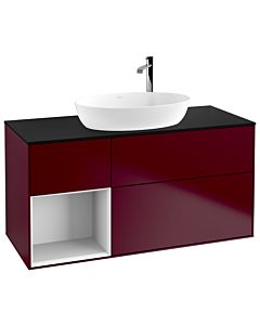 Villeroy und Boch Finion Waschtischunterschrank F942GFHB 120cm, Abdeckplatte black matt, Regale Glossy white lacquer, Peony Matt