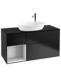 Villeroy und Boch Finion Waschtischunterschrank F942GFPD 120cm, Abdeckplatte black matt, Regale Glossy white lacquer, Black matt lacquer