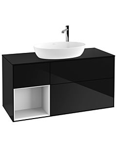 Villeroy und Boch Finion F942GFPH 120cm, plaque de finition noire mate, étagères Glossy Black Lacquer blanc brillant, Glossy Black Lacquer