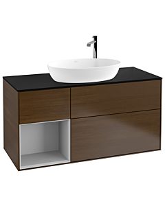 Villeroy und Boch Finion Villeroy und Boch Finion F942GJGN 120cm, cover plate black matt, shelves light gray matt lacquer, walnut veneer
