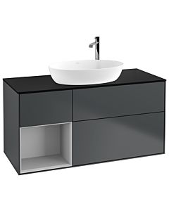 Villeroy und Boch Finion Waschtischunterschrank F942GJHG 120cm, Abdeckplatte black matt, Regale Light grey matt lacquer, Midnight Blue Matt Lacquer