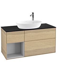 Villeroy und Boch Finion Waschtischunterschrank F942GJPC 120cm, Abdeckplatte black matt, Regale Light grey matt lacquer, Oak Veneer