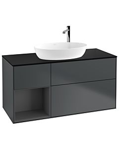 Villeroy und Boch Finion Villeroy und Boch F942GKHG 120cm, plaque de recouvrement noir mat, étagères anthracite laqué mat, Midnight Blue Matt Lacquer