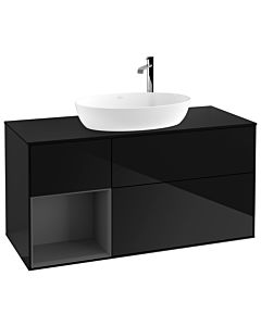 Villeroy und Boch Finion Villeroy und Boch F942GKPH 120cm, plaque de recouvrement noir mat, étagères laqué mat anthracite, Glossy Black Lacquer