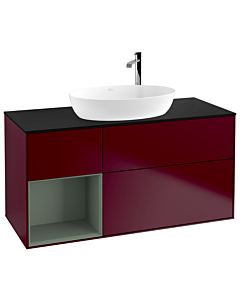 Villeroy und Boch Finion Villeroy und Boch F942GMHB 120cm, plaque de finition noir mat, étagères olive laqué mat, Peony Matt