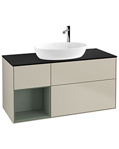 Villeroy und Boch Finion Villeroy und Boch F942GMHH 120cm, plaque de recouvrement noir mat, étagères laqué olive mat, Sand Matt Lacquer