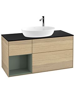 Villeroy und Boch Finion Villeroy und Boch F942GMPC 120cm, plaque de finition noir mat, étagères olive laqué mat, Oak Veneer