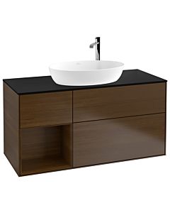 Villeroy und Boch Finion F942GNGN 120cm, plaque de recouvrement noire mate, étagères Walnut Veneer , placage Walnut Veneer