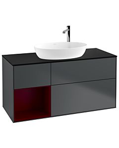 Villeroy und Boch Finion Waschtischunterschrank F942HBHG 120cm, Abdeckplatte black matt, Regale Peony matt lacquer, Midnight Blue Matt Lacquer