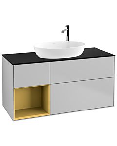 Villeroy und Boch Finion Villeroy und Boch F942HFGJ 120cm, plaque de recouvrement noir mat, étagères laqué or mat, gris clair mat