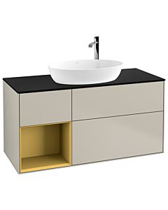 Villeroy und Boch Finion Villeroy und Boch F942HFHH 120cm, plaque de finition noir mat, étagères laqué or mat, Sand Matt Lacquer