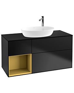 Villeroy und Boch Finion Waschtischunterschrank F942HFPD 120cm, Abdeckplatte black matt, Regale Gold matt lacquer, Black matt lacquer