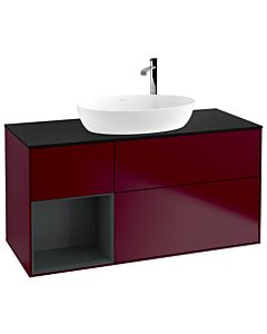 Villeroy und Boch Finion Waschtischunterschrank F942HGHB 120cm, Abdeckplatte black matt, Regale Midnight matt lacquer, Peony Matt