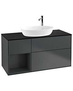 Villeroy und Boch Finion Villeroy und Boch F942HGHG 120cm, plaque de recouvrement noir mat, étagères laqué mat Midnight, Midnight Blue Matt Lacquer