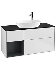 Villeroy und Boch Finion Waschtischunterschrank F942HGMT 120cm, Abdeckplatte black matt, Regale Midnight matt lacquer, White matt lacquer