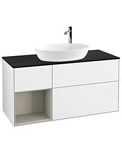 Villeroy und Boch Finion Villeroy und Boch F942HHGF 120cm, plaque de recouvrement noir mat, étagères laqué sable mat, laqué blanc brillant