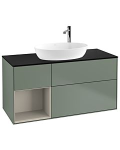 Villeroy und Boch Finion Villeroy und Boch F942HHGM 120cm, plaque de finition noir mat, étagères laqué sable sable, Olive Matt Lacquer