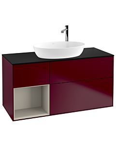 Villeroy und Boch Finion Villeroy und Boch F942HHHB 120cm, plaque de recouvrement noir mat, étagères sable laqué mat, Peony Matt