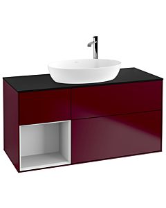 Villeroy und Boch Finion Villeroy und Boch F942MTHB 120cm, plaque de recouvrement noire mate, étagères laquées blanc mat, Peony Matt