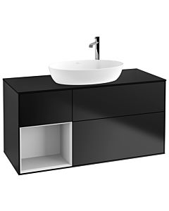 Villeroy und Boch Finion Waschtischunterschrank F942MTPD 120cm, Abdeckplatte black matt, Regale White matt lacquer, Black matt lacquer