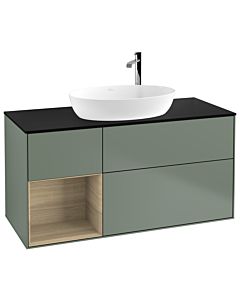 Villeroy und Boch Finion Villeroy und Boch F942PCGM 120cm, plaque de recouvrement noir mat, étagères Oak Veneer , Olive Matt Lacquer